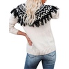 image:imagechouyatou Womens Vintage Fair Isle Print Turtleneck Long Sleeve Fringe Tassel Knitted Sweater Pullover TopsApricot
