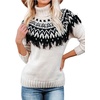 image:imagechouyatou Womens Vintage Fair Isle Print Turtleneck Long Sleeve Fringe Tassel Knitted Sweater Pullover TopsApricot