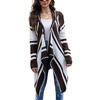 image:imageCHOUAYTOU Womens Irregular Drape Open Front Striped Hooded Cardigan Sweater Boho Casual Coatigan CoatBrown