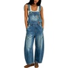 image:imagechouyatou Women Denim Bib Overall Barrel Embroidery Print Jean JumpsuitFloral Blue