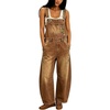 image:imagechouyatou Women Denim Bib Overall Barrel Embroidery Print Jean JumpsuitFloral Brown