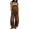 image:imagechouyatou Women Denim Bib Overall Barrel Embroidery Print Jean JumpsuitFloral Coffee