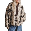 image:imagechouyatou Women Floral Fleece Jacket Stand Collar Sherpa Sweatshirt CoatApricot