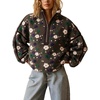 image:imagechouyatou Women Floral Fleece Jacket Stand Collar Sherpa Sweatshirt CoatDark Coffee