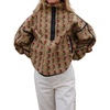 image:imagechouyatou Women Floral Fleece Jacket Stand Collar Sherpa Sweatshirt CoatKhaki