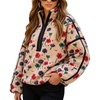 image:imagechouyatou Women Floral Fleece Jacket Stand Collar Sherpa Sweatshirt CoatLight Khaki