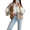 image:imagechouyatou Womens 2025 Fall Trendy Color Block Cardigan Open Front Chunky Knit Sweater JacketKhaki