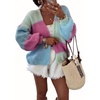 image:imagechouyatou Womens 2025 Fall Trendy Color Block Cardigan Open Front Chunky Knit Sweater JacketLight Green