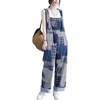 image:imagechouyatou Womens Baggy Wide Leg Linen Overall Trousers Loose Splicing Cotton Jumpsuit Pant with PocketsBlue