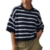 image:imagechouyatou Womens Contrast Striped Pullover Sweater Short Sleeve Knit TopsBlack