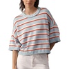image:imagechouyatou Womens Contrast Striped Pullover Sweater Short Sleeve Knit TopsLight Blue