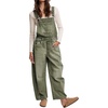 image:imagechouyatou Womens Distressed Barrel Leg Denim Overalls Baggy Jean JumpsuitsGreen