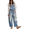 image:imagechouyatou Womens Distressed Barrel Leg Denim Overalls Baggy Jean JumpsuitsLight Blue