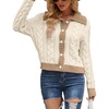image:imagechouyatou Womens Fall Cable Knit Cardigan Sweater Collared Contrast Color Pearl Button Down CardiganBeige Khaki