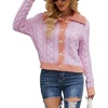 image:imagechouyatou Womens Fall Cable Knit Cardigan Sweater Collared Contrast Color Pearl Button Down CardiganPurple Orange