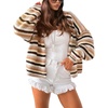 image:imagechouyatou Womens Fall Contrast Color Striped Cardigan Sweater Open Front Chunky Knit Cardigan JacketCoffee