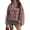 image:imagechouyatou Womens Fall Winter Plaid Wool Coat Single Breasted Gingham Short Winter Trench CoatBurgundy