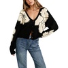 image:imagechouyatou Womens Floral Cropped Cardigan Sweater Button Down Knit JacketBlack