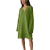 image:imagechouyatou Womens Oversized V Neck Sweater Dress Y2K Long Sleeve Ribbed Knit Pullover Midi Long Dress TopsGreen