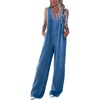 image:imagechouyatou Womens Sexy Suspender Strap Pleated Denim Overalls Back Smocked Wide Leg Jean Jumpsuit PantsBlue