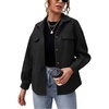 image:imagechouyatou Womens Thicken Spread Collar Button Down Shirt Jacket Shacket CoatBlack