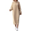 image:imagechouyatou Womens Turtleneck Midi Long Sweater Dress Below Knee Loose Fit Ribbed Knit DressApricot
