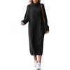 image:imagechouyatou Womens Turtleneck Midi Long Sweater Dress Below Knee Loose Fit Ribbed Knit DressBlack