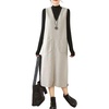 image:imagechouyatou Womens V Neck Sleeveless Overall Jumper Dress Wool Blend Tunic Tank Midi Long Dress with PocketsApricot