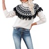 image:imagechouyatou Womens Vintage Fair Isle Print Turtleneck Long Sleeve Fringe Tassel Knitted Sweater Pullover TopsApricot