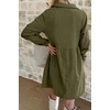 image:imagechouyatou Womens Long Sleeve Corduroy Polo Shirt Dress Button Up Loose Babydoll Tunic Mini Dress with PocketsArmy Green