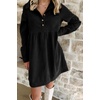 image:imagechouyatou Womens Long Sleeve Corduroy Polo Shirt Dress Button Up Loose Babydoll Tunic Mini Dress with PocketsBlack