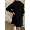 image:imagechouyatou Womens Long Sleeve Corduroy Polo Shirt Dress Button Up Loose Babydoll Tunic Mini Dress with PocketsBlack