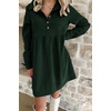 image:imagechouyatou Womens Long Sleeve Corduroy Polo Shirt Dress Button Up Loose Babydoll Tunic Mini Dress with PocketsBlackish Green