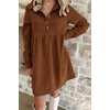 image:imagechouyatou Womens Long Sleeve Corduroy Polo Shirt Dress Button Up Loose Babydoll Tunic Mini Dress with PocketsBrown