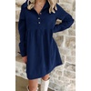 image:imagechouyatou Womens Long Sleeve Corduroy Polo Shirt Dress Button Up Loose Babydoll Tunic Mini Dress with PocketsNavy Blue