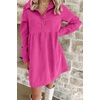image:imagechouyatou Womens Long Sleeve Corduroy Polo Shirt Dress Button Up Loose Babydoll Tunic Mini Dress with PocketsRose Red