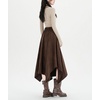 image:imagechouyatou Womens Boho Asymmetrical Suede Leather Skirt High Elastic Waist ALine Faux Leather Midi Long SkirtCoffee Brown