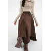 image:imagechouyatou Womens Boho Asymmetrical Suede Leather Skirt High Elastic Waist ALine Faux Leather Midi Long SkirtCoffee Brown