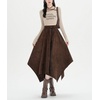 image:imagechouyatou Womens Boho Asymmetrical Suede Leather Skirt High Elastic Waist ALine Faux Leather Midi Long SkirtCoffee Brown