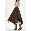 image:imagechouyatou Womens Boho Asymmetrical Suede Leather Skirt High Elastic Waist ALine Faux Leather Midi Long SkirtCoffee Brown