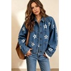 image:imagechouyatou Womens Floral Print Crop Denim Jacket Long Sleeve Jean CoatBlue