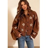 image:imagechouyatou Womens Floral Print Crop Denim Jacket Long Sleeve Jean CoatBrown