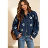 image:imagechouyatou Womens Floral Print Crop Denim Jacket Long Sleeve Jean CoatDark Blue
