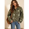 image:imagechouyatou Womens Floral Print Crop Denim Jacket Long Sleeve Jean CoatGreen