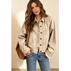 image:imagechouyatou Womens Floral Print Crop Denim Jacket Long Sleeve Jean CoatKhaki
