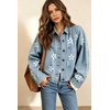 image:imagechouyatou Womens Floral Print Crop Denim Jacket Long Sleeve Jean CoatLight Blue