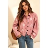image:imagechouyatou Womens Floral Print Crop Denim Jacket Long Sleeve Jean CoatPink