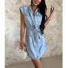 image:imagechouyatou Womens Summer Zip Up Belted Sleeveless Denim Dress Business Casual Jean Cargo Mini Dress with PocketsBlue