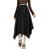 image:imagechouyatou Womens Boho Asymmetrical Suede Leather Skirt High Elastic Waist ALine Faux Leather Midi Long SkirtBlack