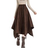 image:imagechouyatou Womens Boho Asymmetrical Suede Leather Skirt High Elastic Waist ALine Faux Leather Midi Long SkirtCoffee Brown